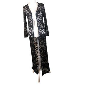 Divided by H&M Black Floral Duster Long Cardigan Gothic Lolita Witchy Gypsy S